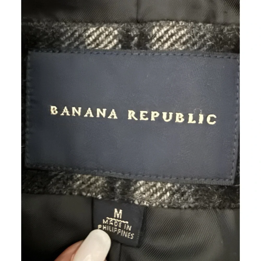 Banana Republic Men Coat M Mackinaw Style Lined Brown Black Plaid Wool Blend VTG